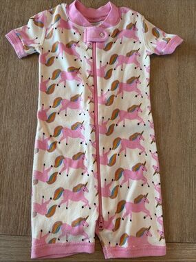 Hanna Andersson Pink and White Unicorn Zip Romper